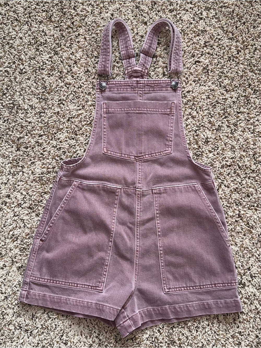 Aerie Mauve Purple Denim Overall Shorts Embroidered Flowers Size XXS Shortalls